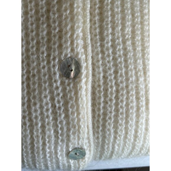 Moda Intl Ivory Mohair & Acrylic V Neck Button Down Cardigan Sweater XS - Picture 7 of 7